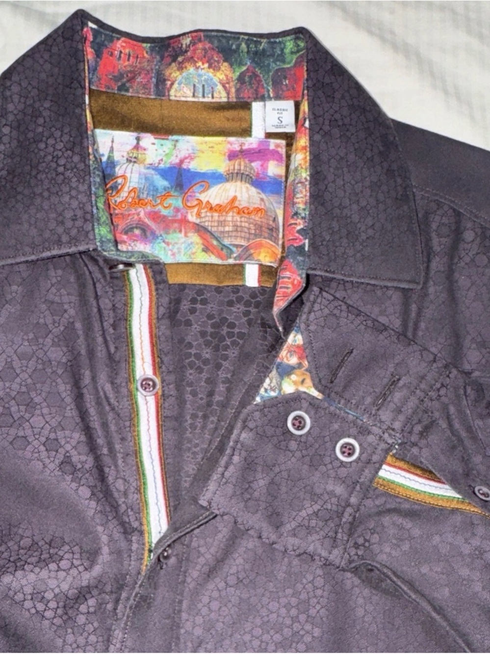 Robert Graham Dark Purple Dress Shirt with Contrast Trim - Picture 4 of 4
